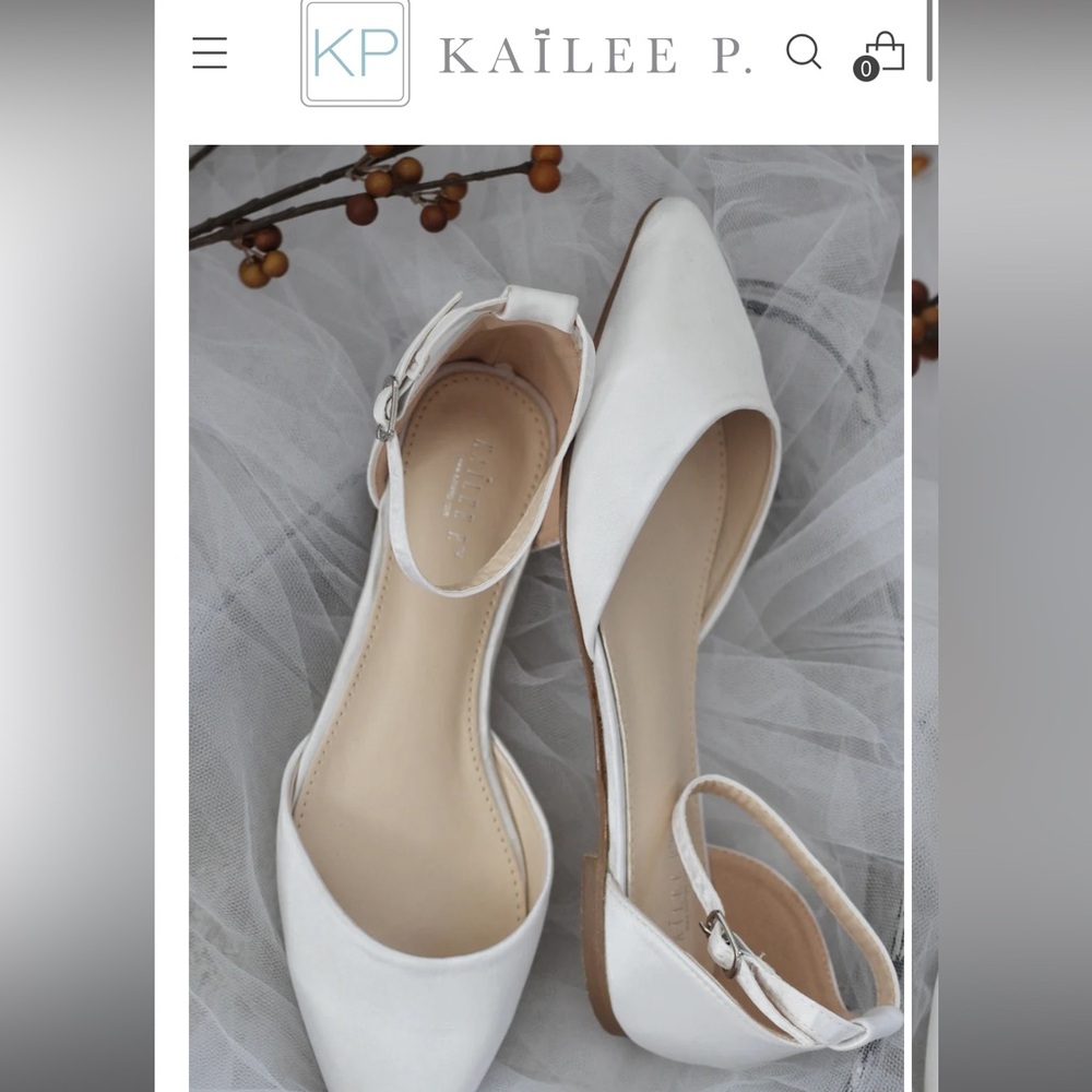 Size 11 Kailee P WHITE bridal flats. Never worn. My dress was too ivory for them